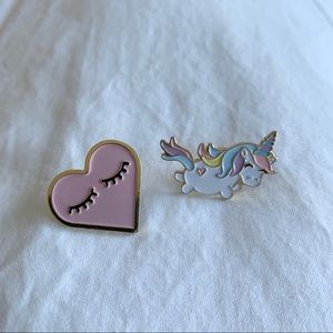 Heart & Unicorn Enamel Pins